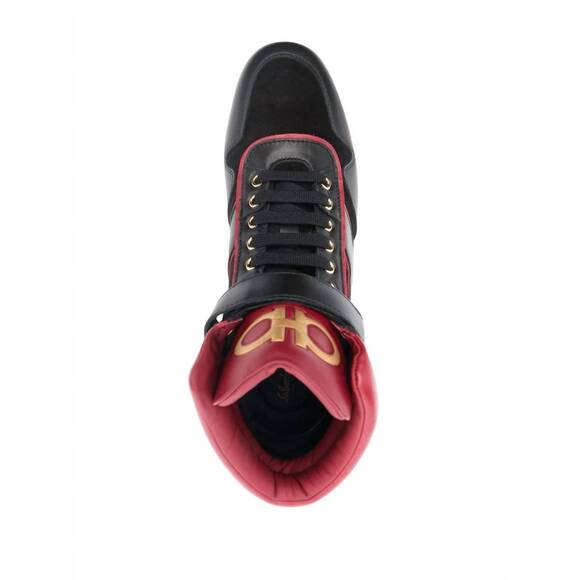 NEW SALVATORE FERRAGAMO men\'s gancini high-top sneakers in red